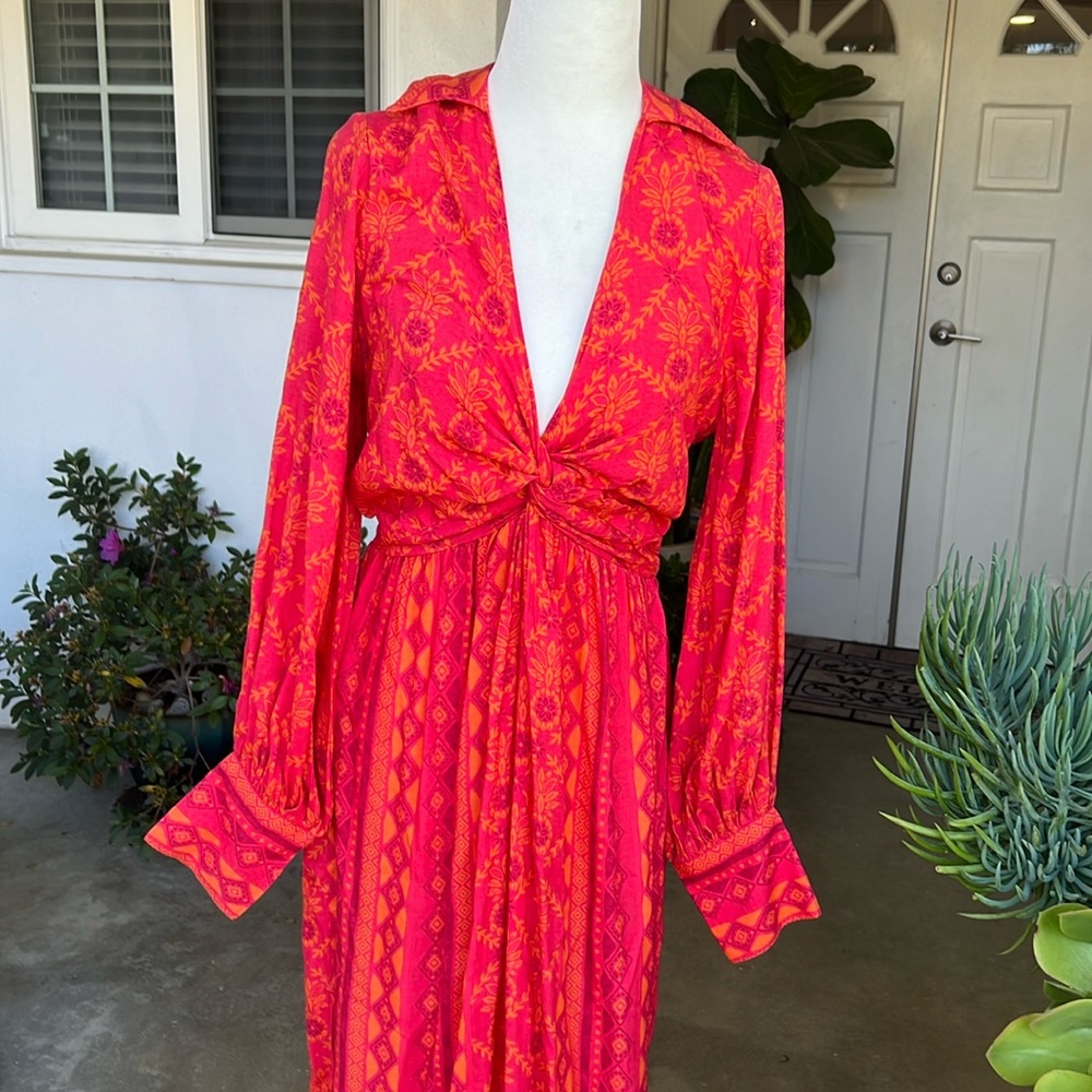 Farm Rio V Neck Tie Front Midi Dress - Picture 5 of 16